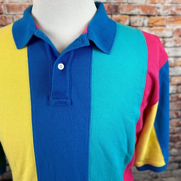 Lands End Blue Yellow Pink Green Colorblock Polo - Picture 4 of 4